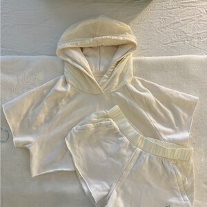 ALO Yoga Cream Hooded Lounge Crop Top & Shorts Set